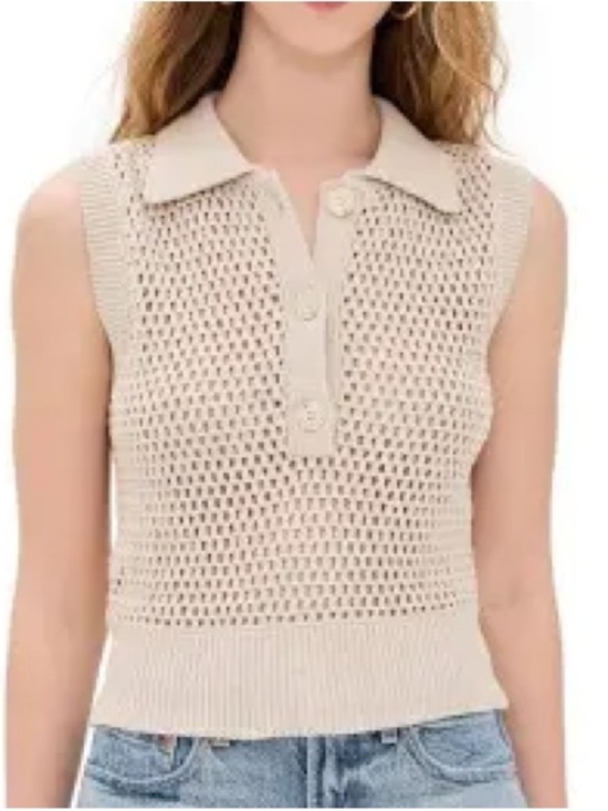 Frame Sweaters - FRAME The Polo Crocheted Cotton Vest Tan Sz XS $378 MSRP